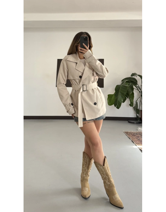 Xenia Aksesuarlı Trençkot - Bej