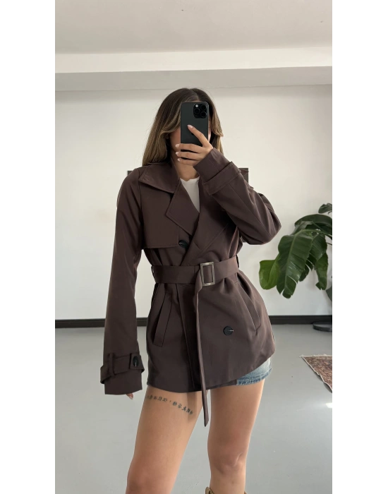 Xenia Aksesuarlı Trençkot -Kahve