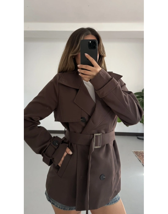 Xenia Aksesuarlı Trençkot -Kahve