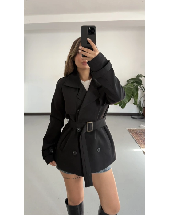 Xenia Aksesuarlı Trençkot - Siyah
