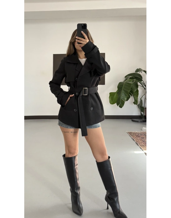 Xenia Aksesuarlı Trençkot - Siyah