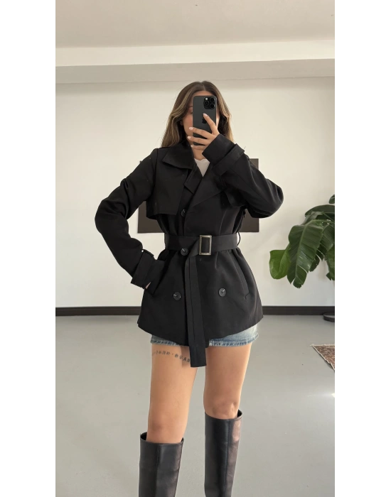 Xenia Aksesuarlı Trençkot - Siyah