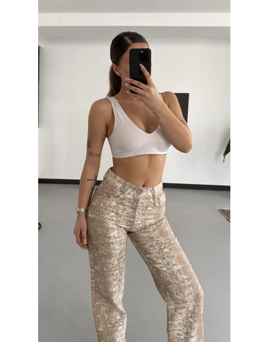 Yılan Desenli Wide Leg Jean