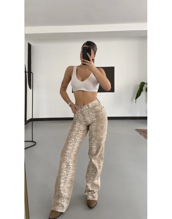 Yılan Desenli Wide Leg Jean