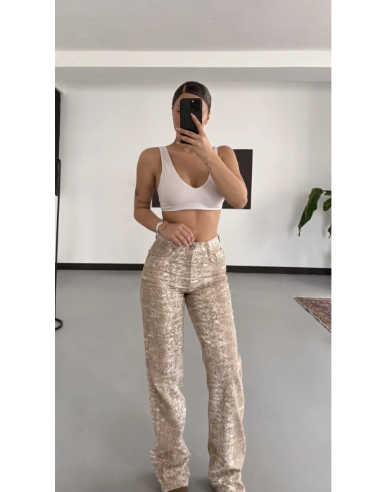 Yılan Desenli Wide Leg Jean