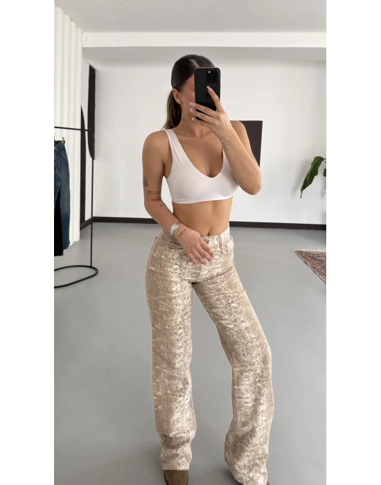 Yılan Desenli Wide Leg Jean