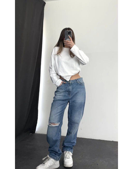 Yırtık Boyfriend Jean