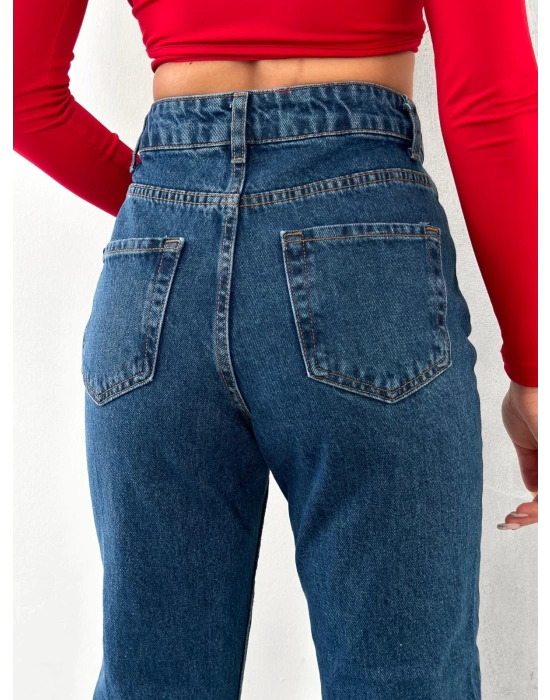 Yüksek Bel Mom Jean-Koyu Kot