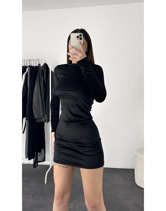 Zaria Kadife Elbise -Siyah