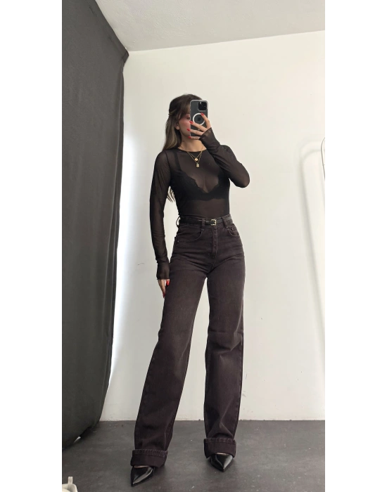 Zaya Transparan Tül Crop - Siyah