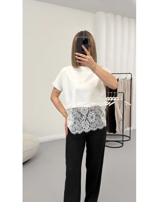 Zoe Dantel Detay Tshirt - Beyaz