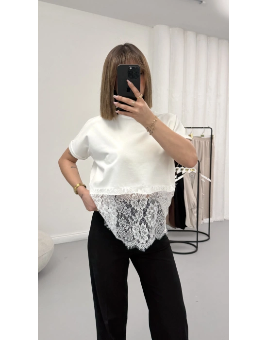 Zoe Dantel Detay Tshirt - Beyaz