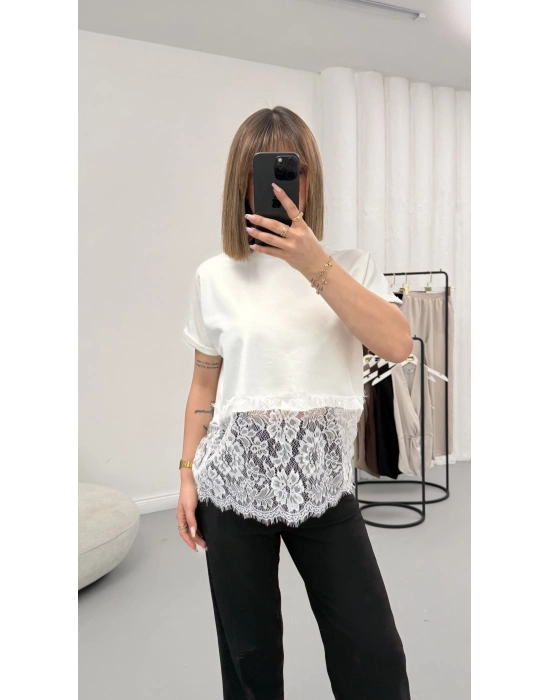 Zoe Dantel Detay Tshirt - Beyaz