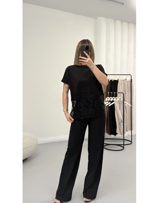 Zoe Dantel Detay Tshirt - Siyah