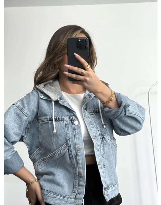 Zoey Kapüşonlu Kot Ceket