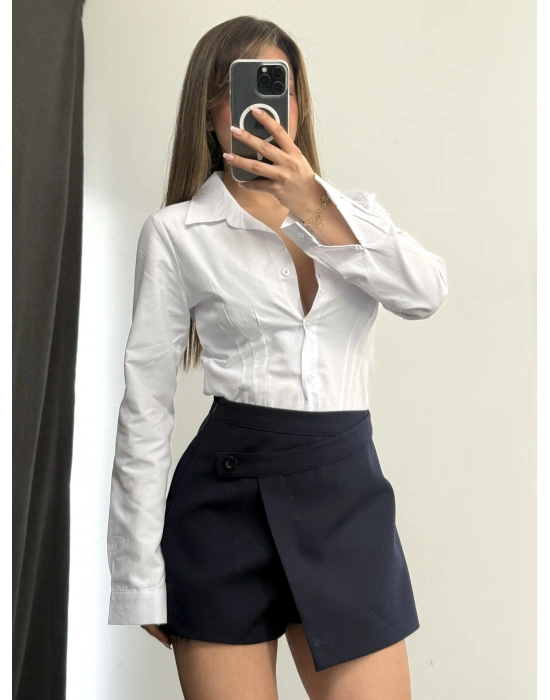 Zola Asimetrik Şort Etek - Lacivert