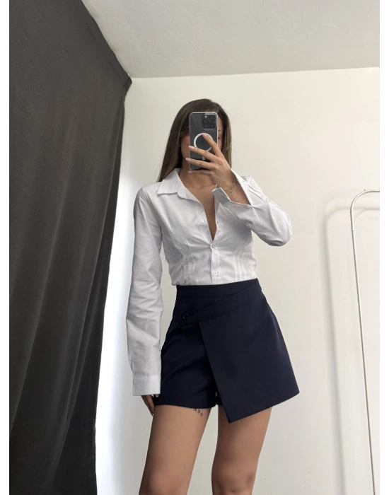 Zola Asimetrik Şort Etek - Lacivert