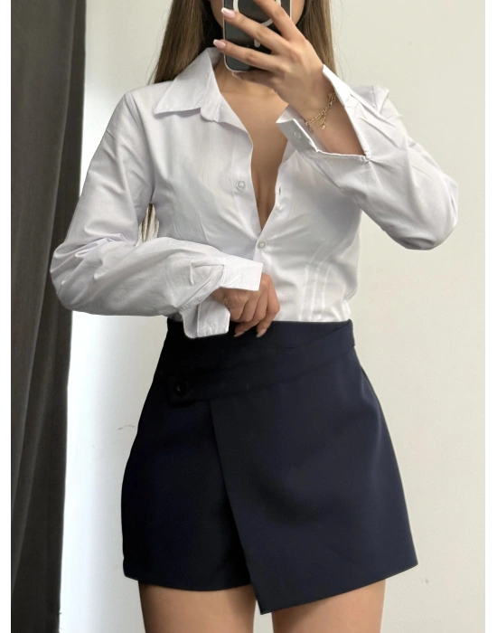 Zola Asimetrik Şort Etek - Lacivert