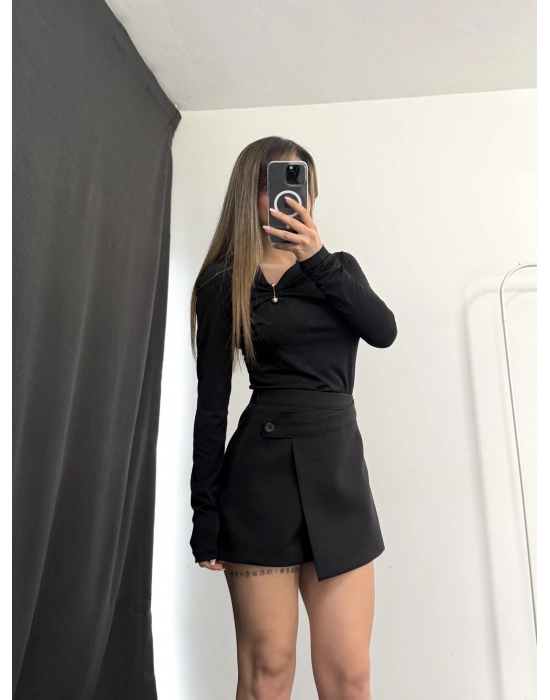 Zola Asimetrik Şort Etek - Siyah