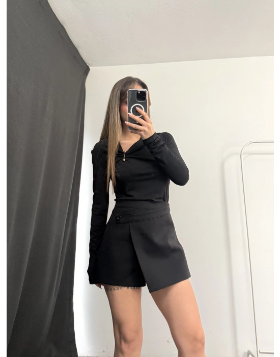 Zola Asimetrik Şort Etek - Siyah