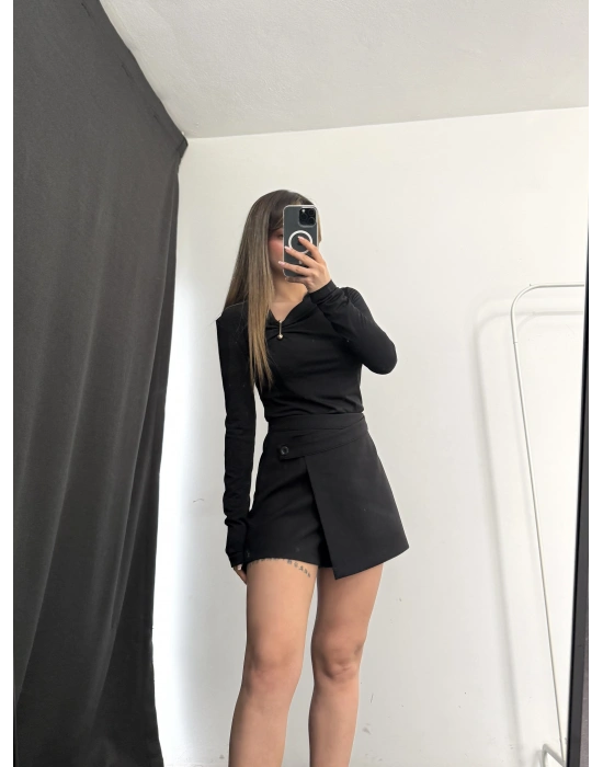 Zola Asimetrik Şort Etek - Siyah