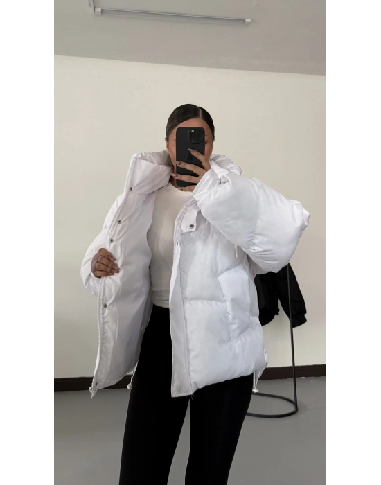 Zr Oversize Puffer Mont - Beyaz
