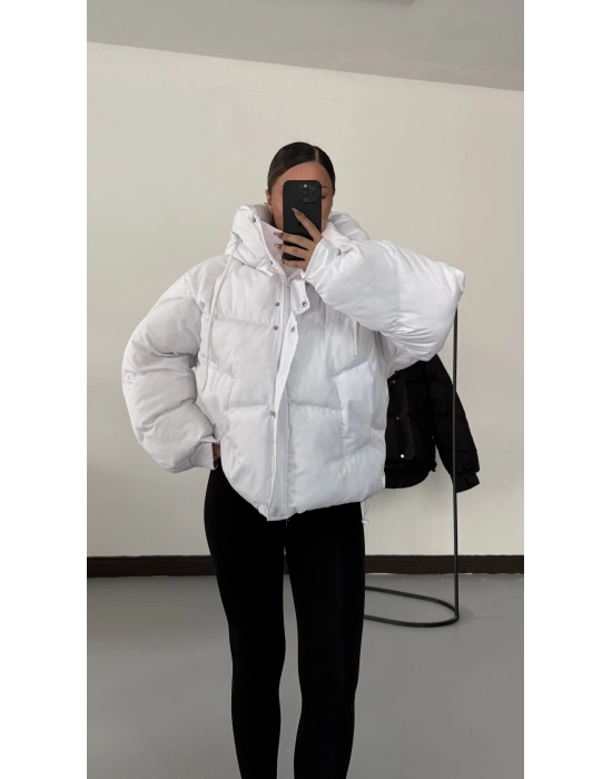 Zr Oversize Puffer Mont - Beyaz