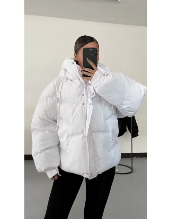 Zr Oversize Puffer Mont - Beyaz