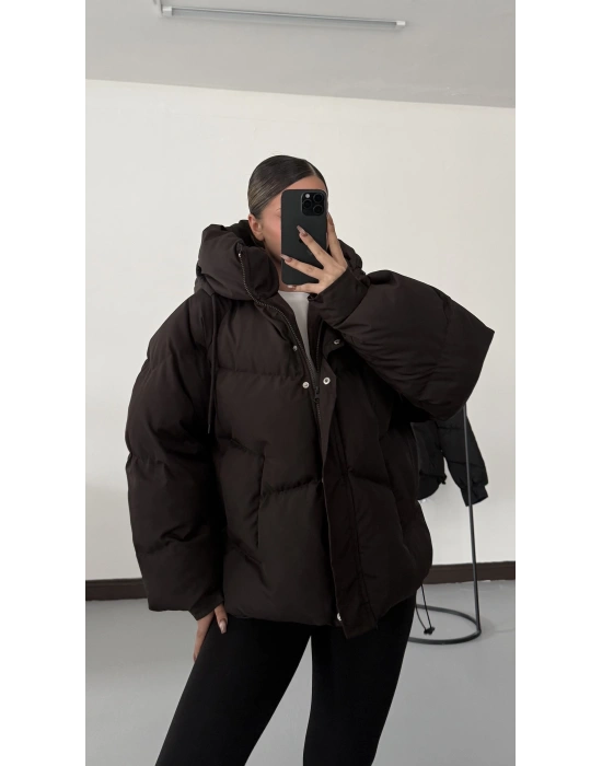 Zr Oversize Puffer Mont - Kahve