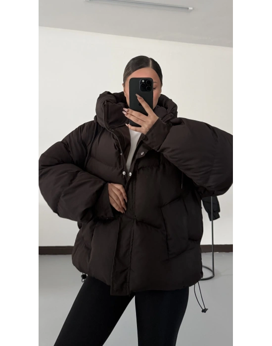 Zr Oversize Puffer Mont - Kahve