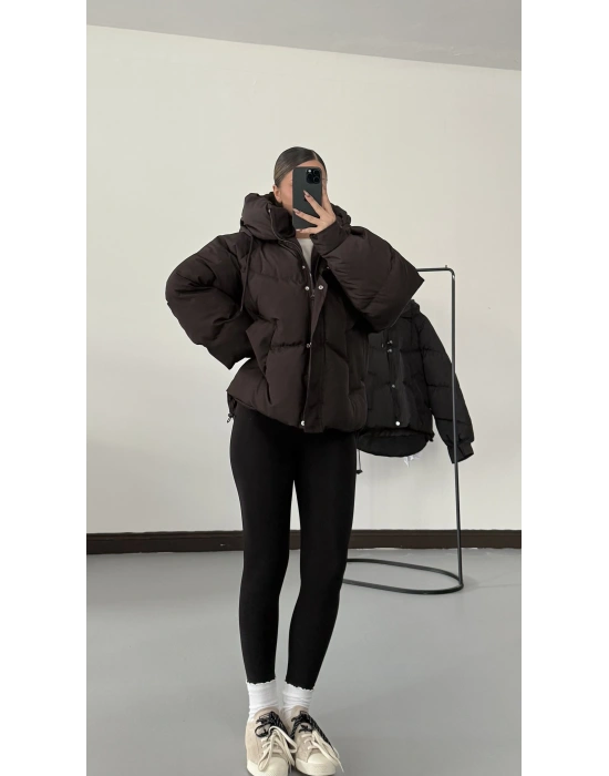 Zr Oversize Puffer Mont - Kahve