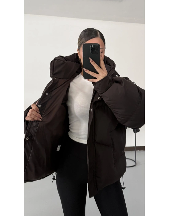 Zr Oversize Puffer Mont - Kahve