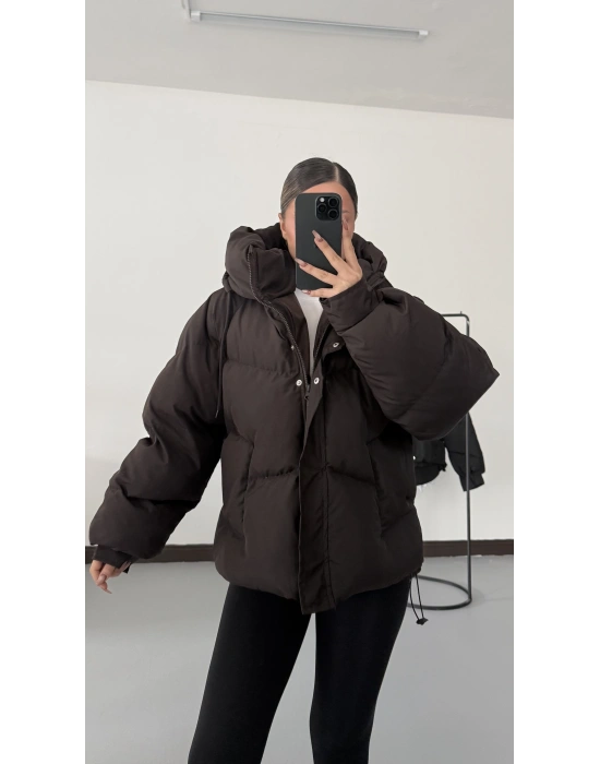 Zr Oversize Puffer Mont - Kahve