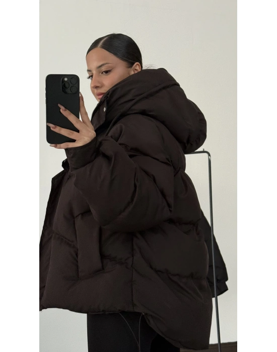 Zr Oversize Puffer Mont - Kahve