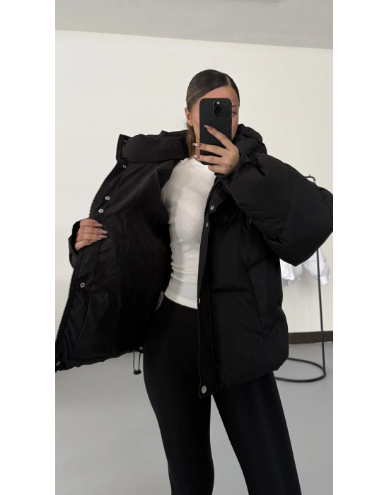 Zr Oversize Puffer Mont - Siyah