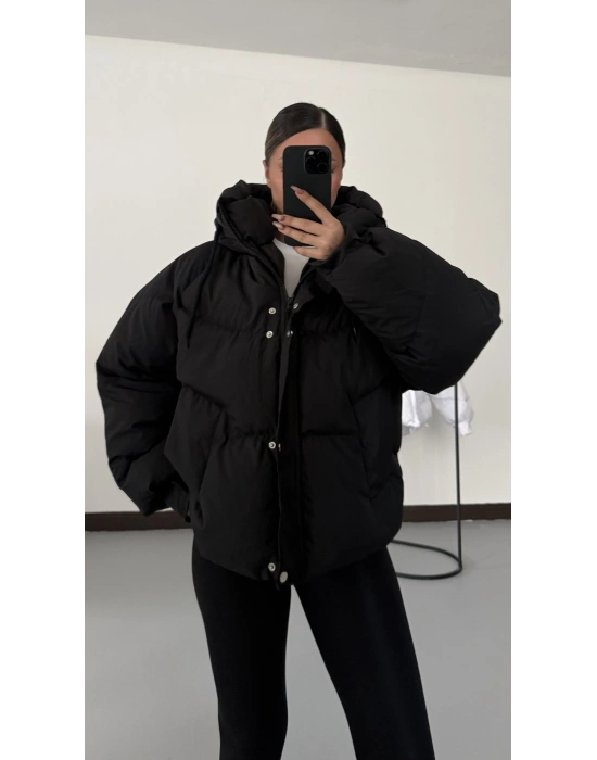 Zr Oversize Puffer Mont - Siyah