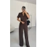 Blode Düğmeli Crop Takım - Kahve