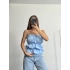 Dalia Büzgülü Straplez - Mavi