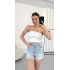 Lexi Gloplu Puantiyeli Crop - Beyaz