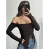 Loli Kayık Yaka Crop - Kahve