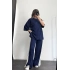 Oversize Şeritli Takım - Lacivert