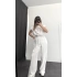 Vatkalı Crep Tulum - Beyaz