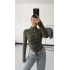 Yaka Düğmeli Çizgili Tshirt - Haki