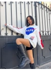 NASA Baskı Sweatshirt-Beyaz