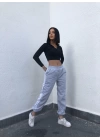 Şeritli Jogger Eşofman-Gri