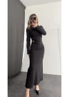 Aven Degaje Yaka Tokalı Elbise - Siyah