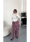Valerie Bağlamalı Ekose Pantolon - Bordo