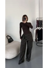 Valerie Bağlamalı Ekose Pantolon - Haki