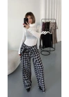 Valerie Bağlamalı Ekose Pantolon - Siyah