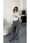 Valerie Bağlamalı Ekose Pantolon - Siyah